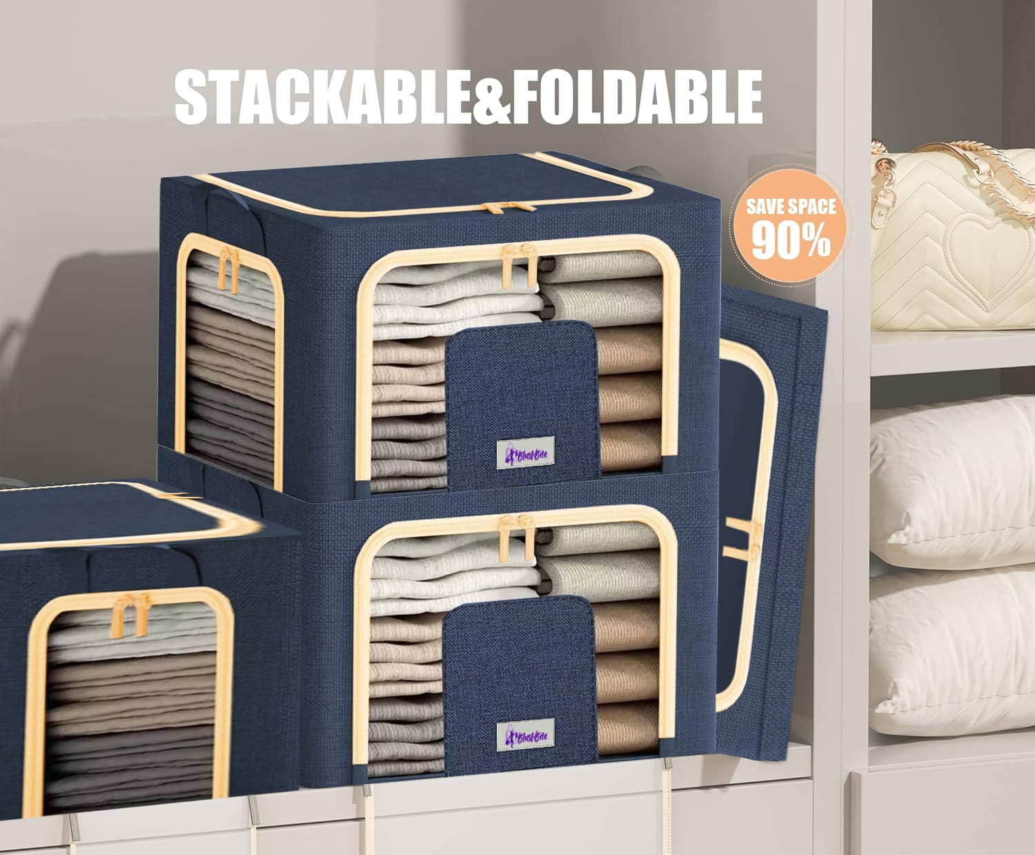 BlushBite™ Collapsible Fabric Storage Containers, For Clothes,Blankets, Toys etc.