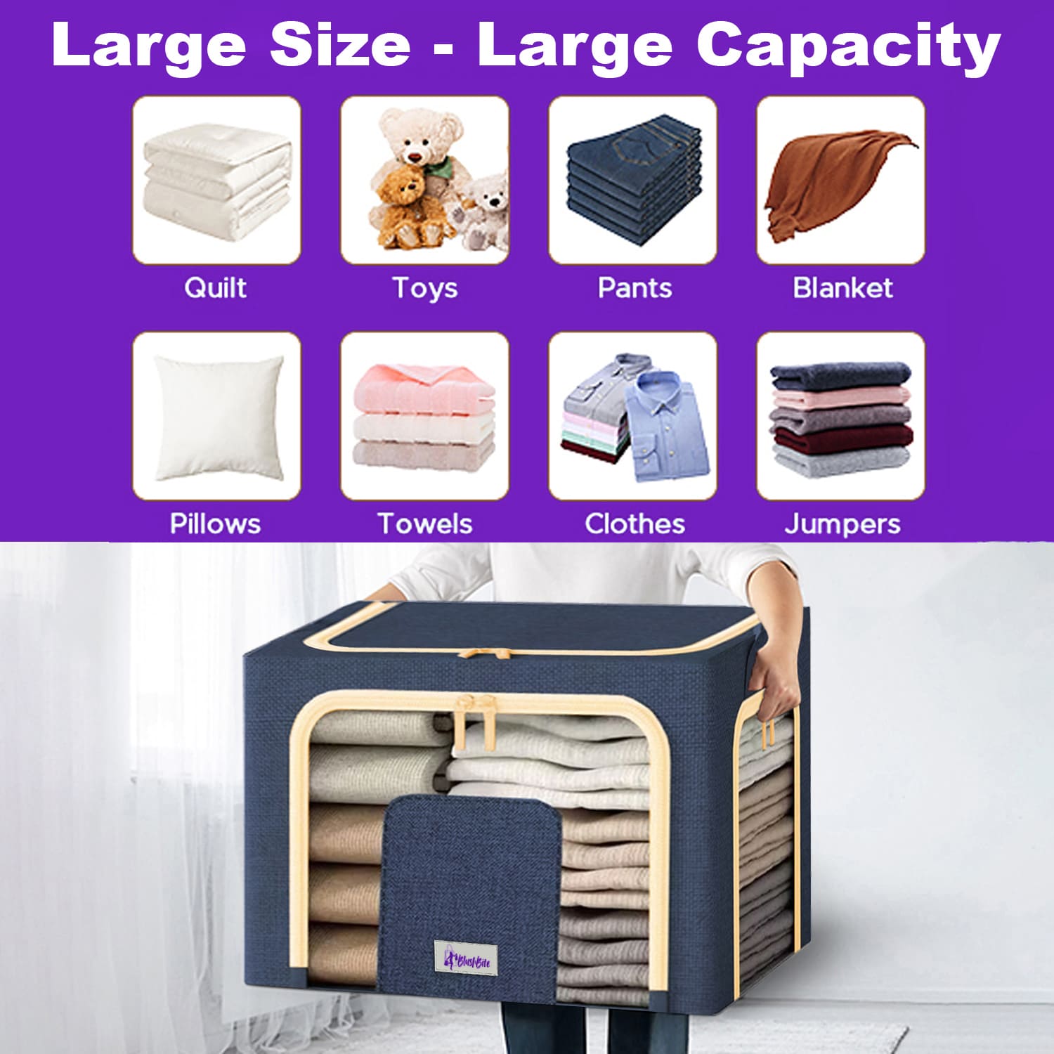 BlushBite™ Collapsible Fabric Storage Containers, For Clothes,Blankets, Toys etc.